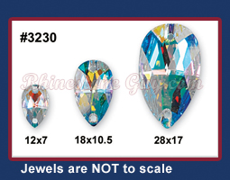 Swarovski 3230 Pear sew on sizes